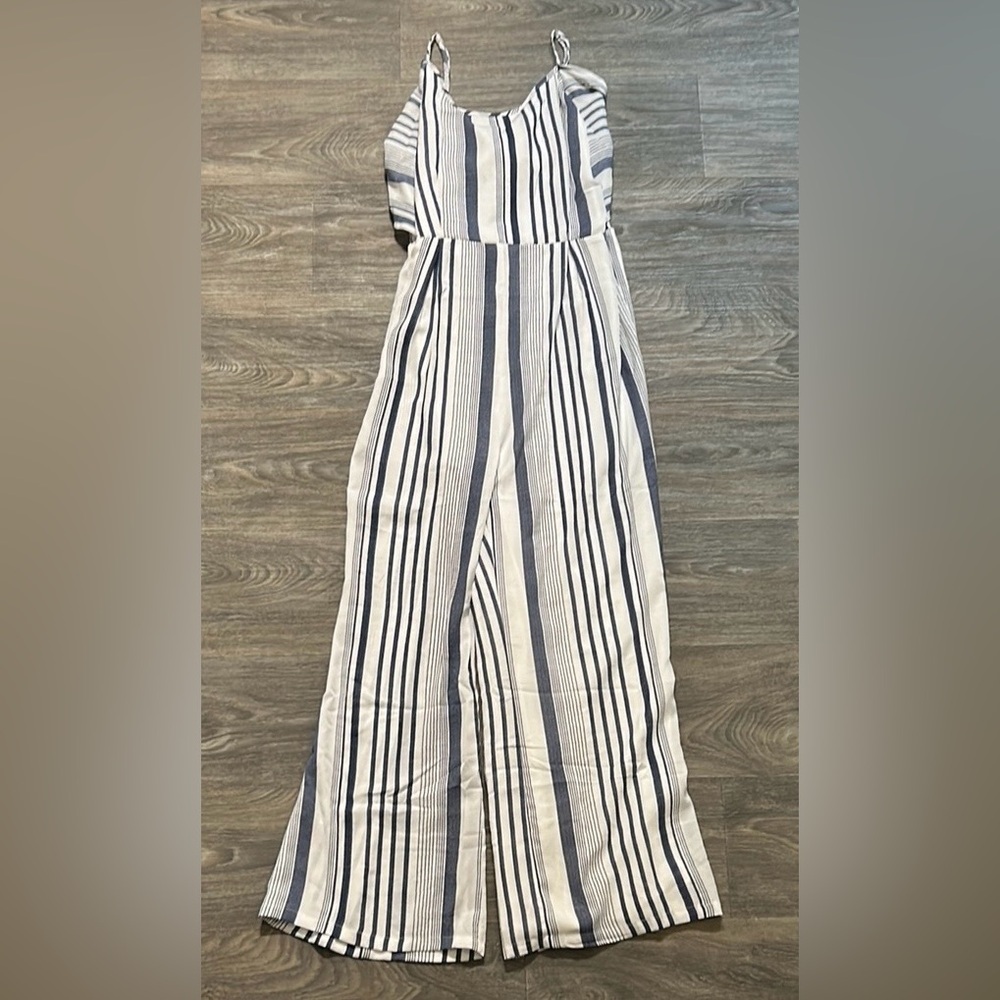 Wrangler Striped Jumpsuit Romper White Blue Lightweight Spaghetti Straps XL - Picture 3 of 12